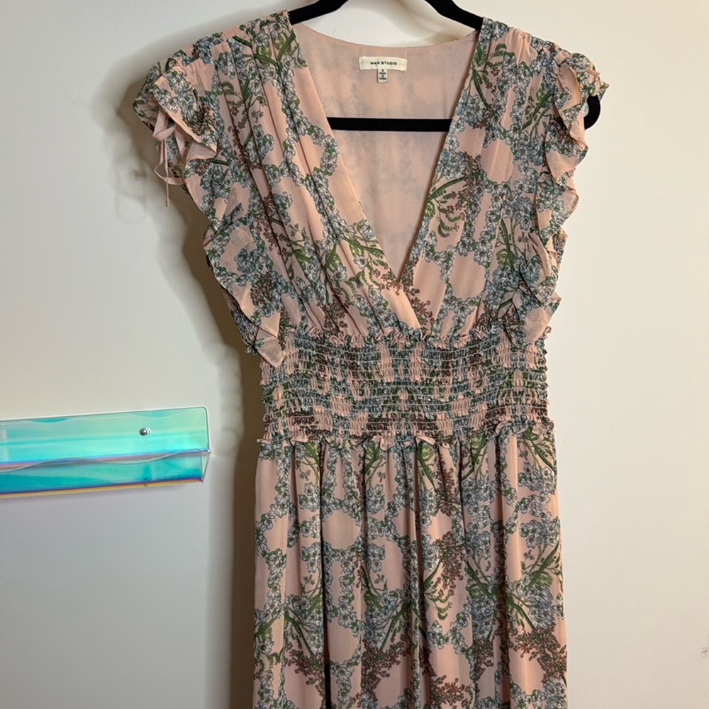 Max Studio EUC Pink Floral Ruched Dress